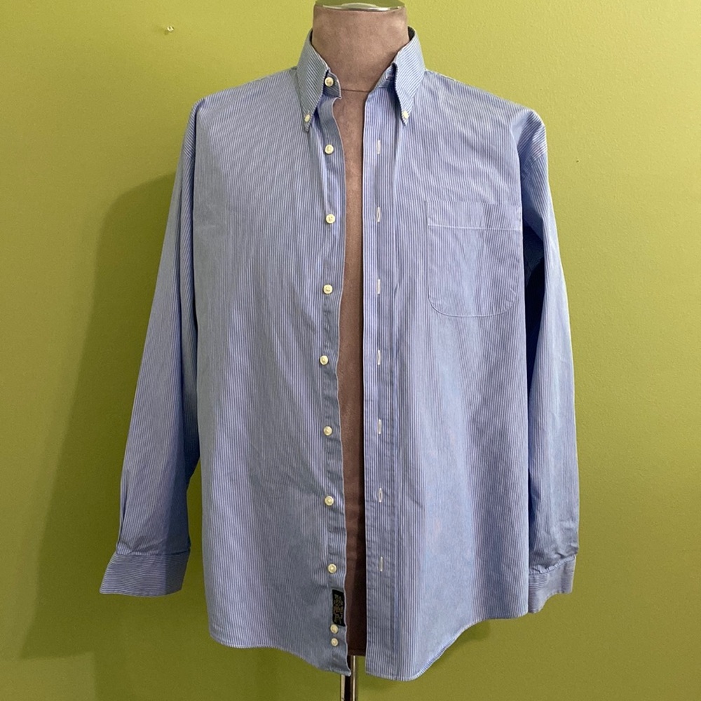 Blue & white striped long sleeve button down shirt